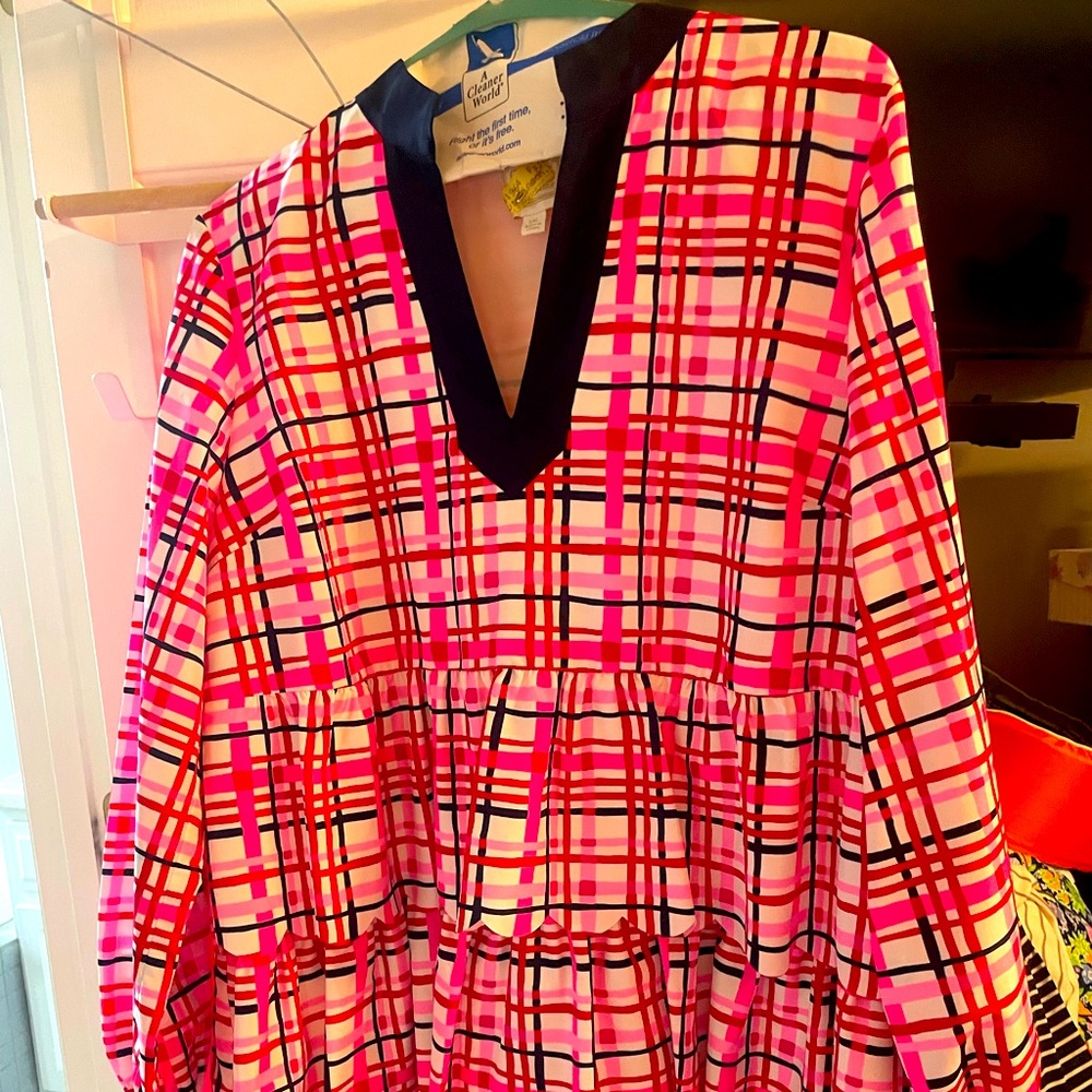 Colorful Plaid V-Neck Midi Dress